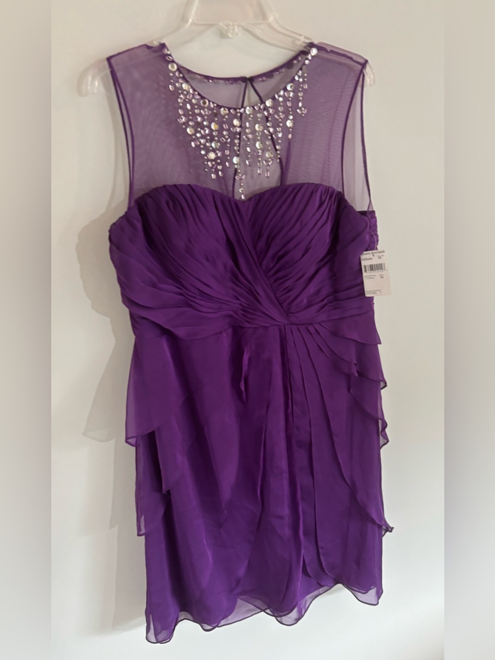 Adrianna Papell Purple Midi Formal Dress NWT Size 14 Crystal Neck